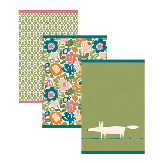 Scion Mr Fox Set of 3 Tea Towels Green