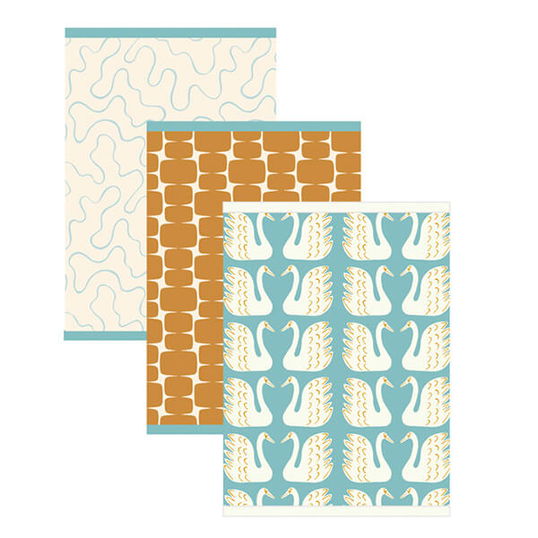 Scion Swim Swam Swan Set of 3 Tea Towels Blue