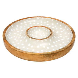 Dexam Sintra Mango Wood Spotted Chip and Dip Bowl Stone
