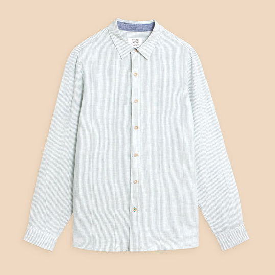 White Stuff Mens Pembroke Long Sleeve Linen Stripe Shirt Blue Multi