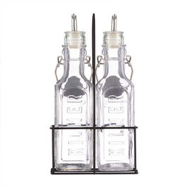 Kilner Set Of 2 0.3L Oil Bottles & Metal Rack