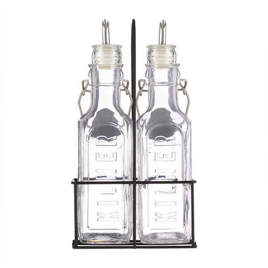 Kilner Set Of 2 0.3L Oil Bottles & Metal Rack