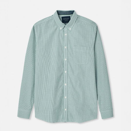Joules Mens Green Gingham Abbott Long Sleeve Peached Poplin Shirt