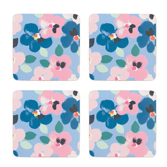 Cath Kidston Painted Pansies Blue Set of 4 Cork Backed Coasters
