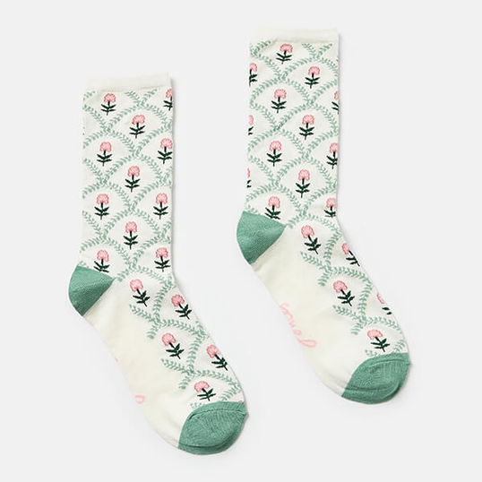 Joules Cream Floral Excellent Everyday Eco Vero Socks Size 4-8