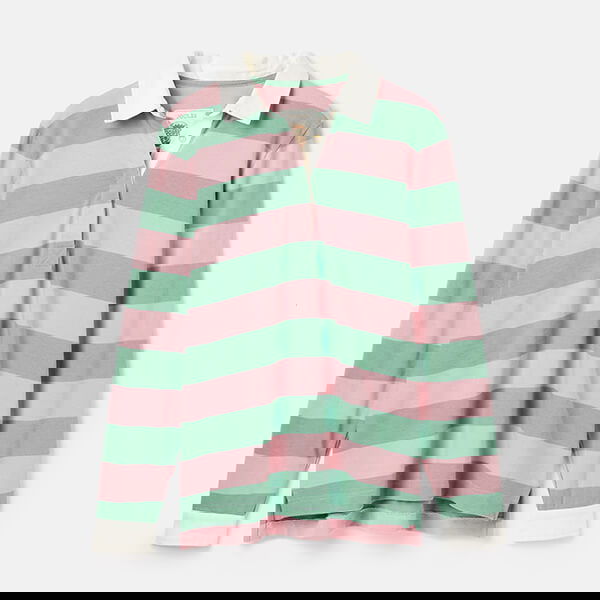 Joules Pink Green Stripe Falmouth Rugby Shirt