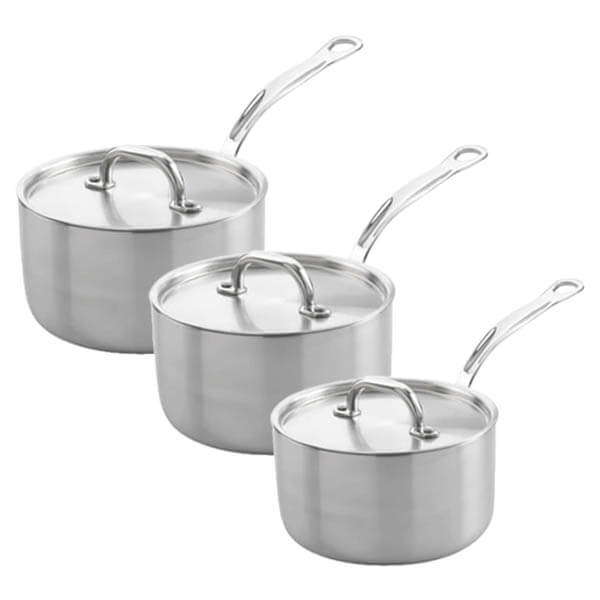 Samuel Groves Classic Non-Stick Stainless Steel Triply 3 Piece Saucepan Set