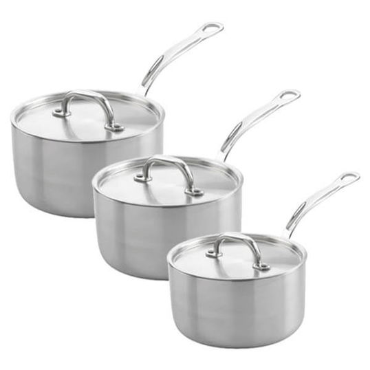 Samuel Groves Classic Non-Stick Stainless Steel Triply 3 Piece Saucepan Set