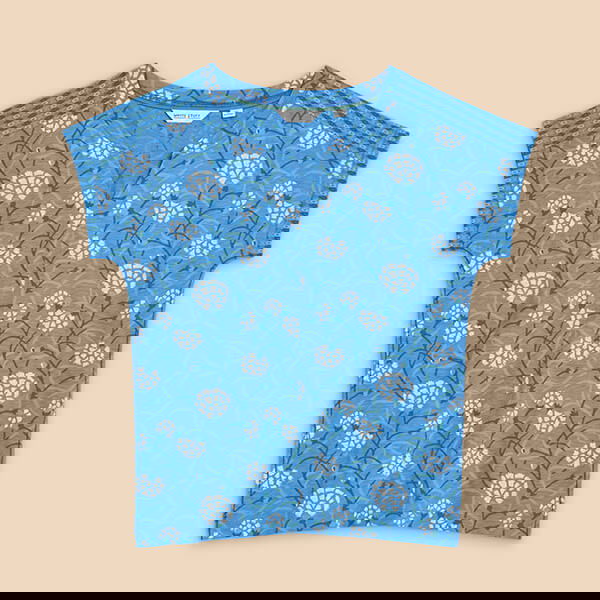 White Stuff Nelly Notch Neck T-Shirt Blue Print