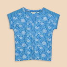 White Stuff Nelly Notch Neck T-Shirt Blue Print