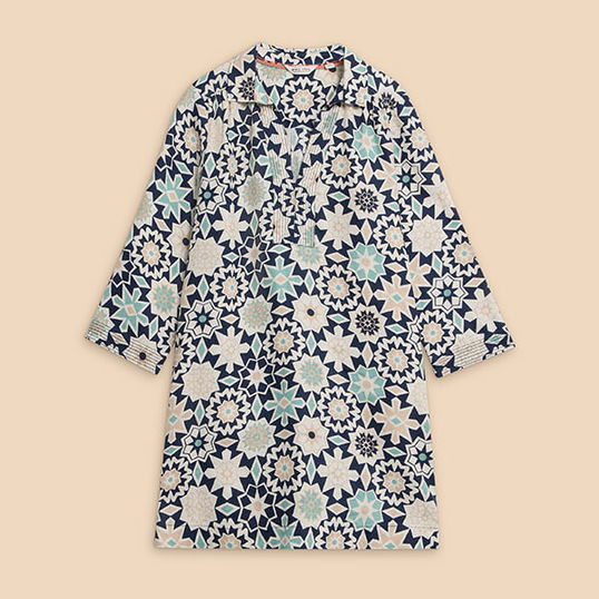 White Stuff Blaire Linen Tunic Navy Print