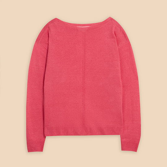 White Stuff Linen Crew Jumper Bright Pink
