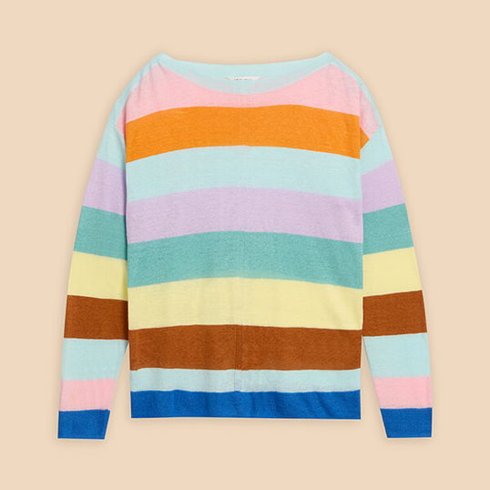 White Stuff Linen Crew Jumper Teal Multi