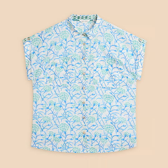 White Stuff Ellie Organic Cotton Shirt Ivory Print