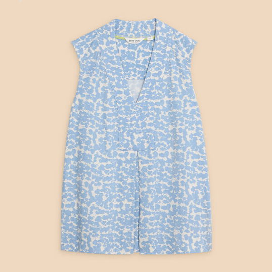 White Stuff Celia Jersey Mix Shirt Blue Print