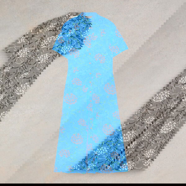 White Stuff Ria Jersey Shirt Dress Blue Multi