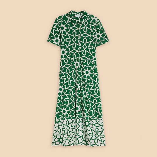 White Stuff Ria Jersey Shirt Dress Green Print