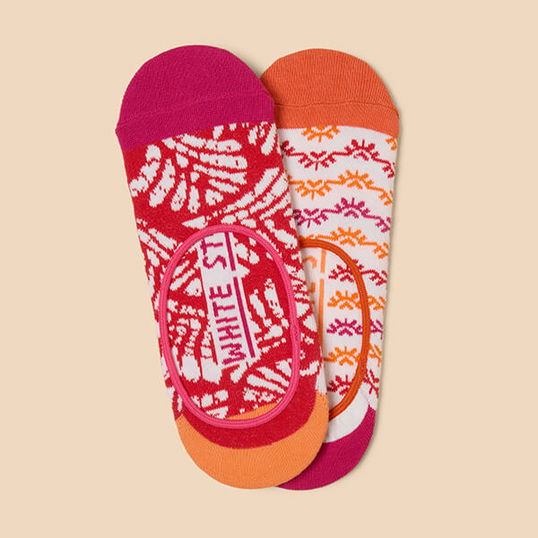 White Stuff 2 Pack Palm Leaf No Show Socks Orange Multi