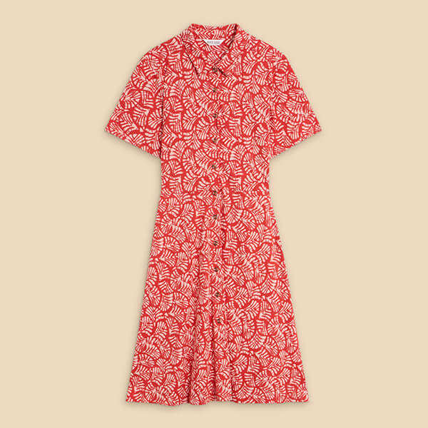 White Stuff Ria Jersey Shirt Dress Red Print