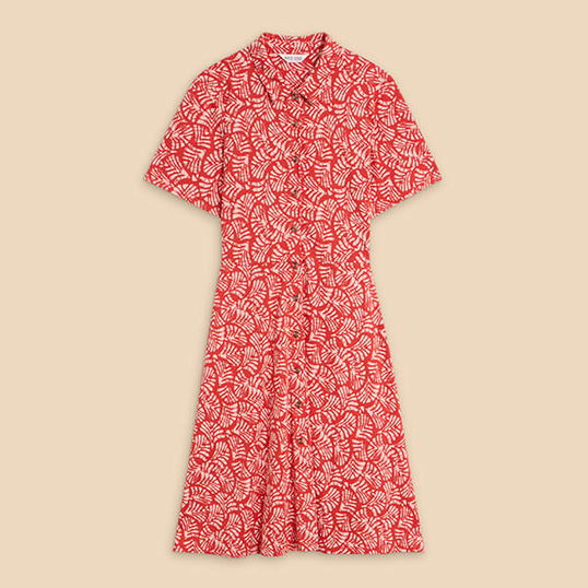 White Stuff Ria Jersey Shirt Dress Red Print