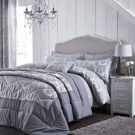 Catherine Lansfield Damask Jacquard Double Duvet Set Jacquard Silver