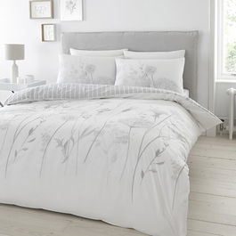 Catherine Lansfield Meadowsweet Floral Double Duvet Set White Grey