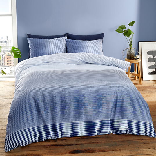 Catherine Lansfield Graded Stripe Double Duvet Set Indigo Blue