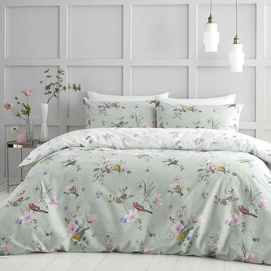 Catherine Lansfield Songbird Double Duvet Set Sage