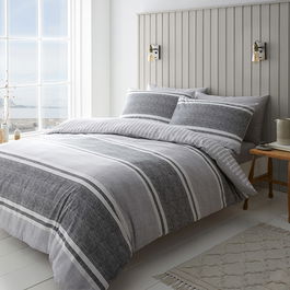 Catherine Lansfield Textured Banded Stripe King Duvet Set Charcoal