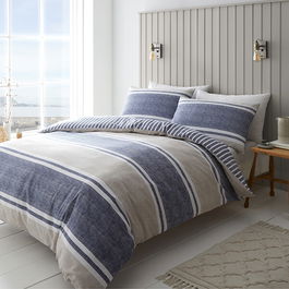 Catherine Lansfield Textured Banded Stripe Single Duvet Set Blue
