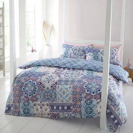 Catherine Lansfield Boho Patchwork Single Duvet Set Blue