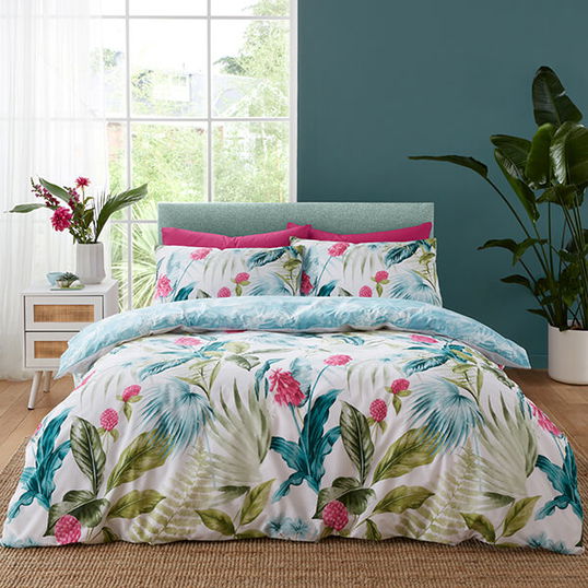 Catherine Lansfield Aruba Tropical Floral King Duvet Set Green