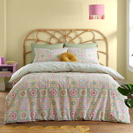Catherine Lansfield Crochet Print Single Duvet Set Green