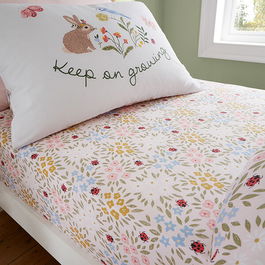 RHS Childrens Garden Animals Single Fitted Sheet White