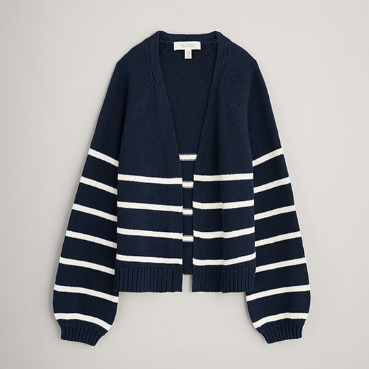 Seasalt Castle Beach Striped Cardigan Porthole Maritime Chalk