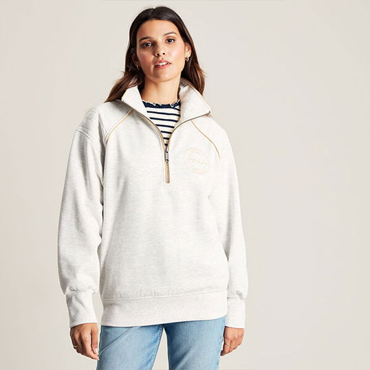 Joules Cream Marl Racquet Quarter Zip Sweatshirt