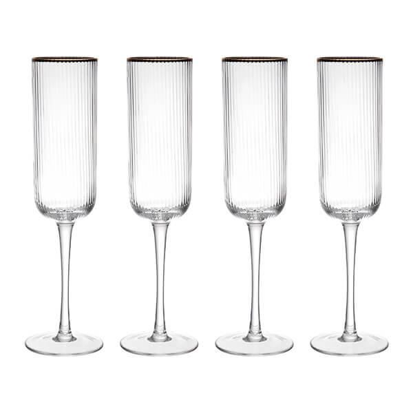Mikasa Sorrento Ridged Crystal Set of 4 200ml Champagne Flutes
