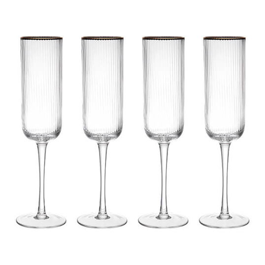 Mikasa Sorrento Ridged Crystal Set of 4 200ml Champagne Flutes