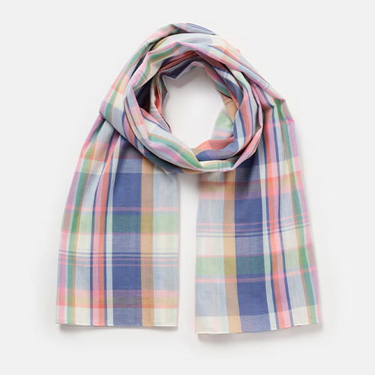 Joules Blue Check Harlyn Summer Scarf