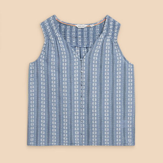 White Stuff Rhiannon Organic Cotton Vest Blue Multi