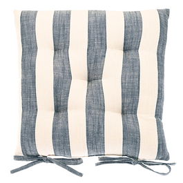 Walton & Co Flint Blue Wide Stripe Seat Pad with Ties