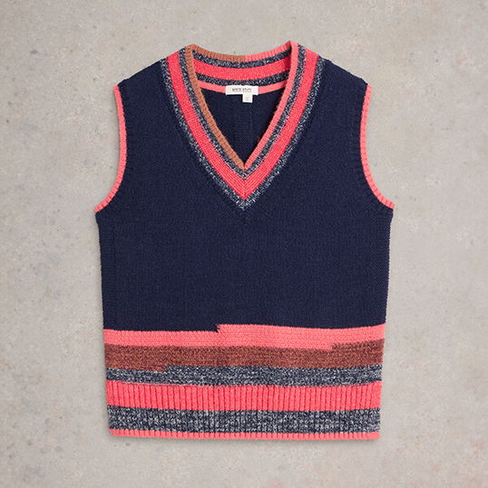 White Stuff V Neck Stripe Tank Navy Multi