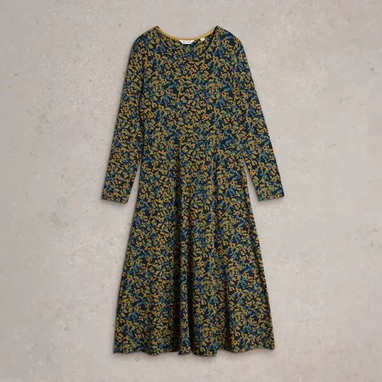 White Stuff Madeline Jersey Dress Navy Print