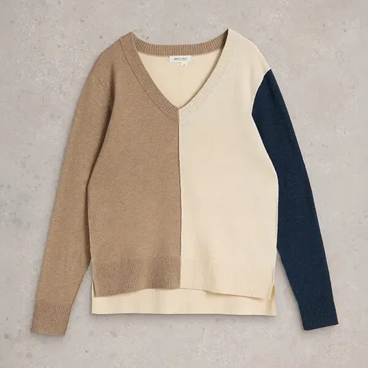 White Stuff Maggie V Neck Jumper Natural Multi