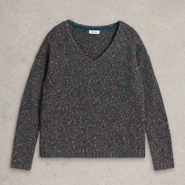 White Stuff Textured V Neck Jumper Teal Multi