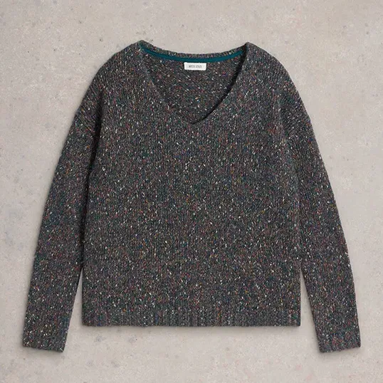 White Stuff Textured V Neck Jumper Teal Multi