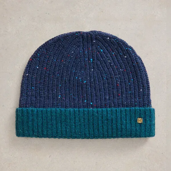 White Stuff Albie Rib Knitted Beanie Navy Multi
