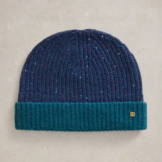 White Stuff Albie Rib Knitted Beanie Navy Multi
