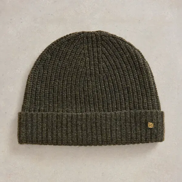 White Stuff Albie Rib Knitted Beanie Green Multi