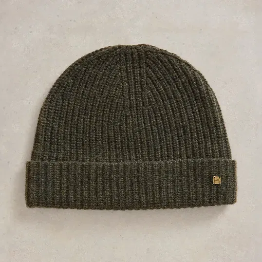 White Stuff Albie Rib Knitted Beanie Green Multi